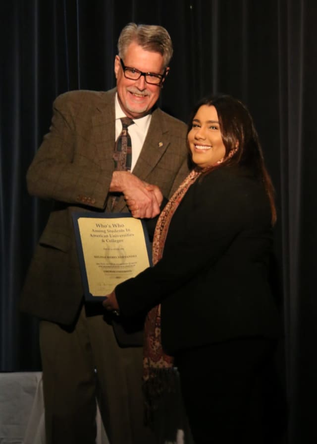 Melissa Hernandez receiving her certificate at Chowan University’s Who’s Who Recognition Ceremony on Feb. 15.