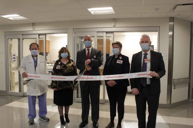 Dr. Anthony Pucillo, Dr. Laurie Walsh, Michael Fosina, Mary Cassai and Timothy J. Hughes attended the ceremony to unveil NewYork-Presbyterian Lawrence Hospital's new endoscopy services and ambulatory surgical unit suites.