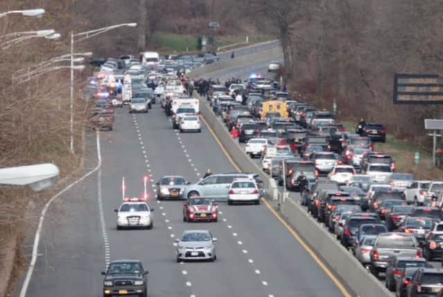 A look at the scene on the Saw Mill River Parkway in Yonkers on Tuesday afternoon.