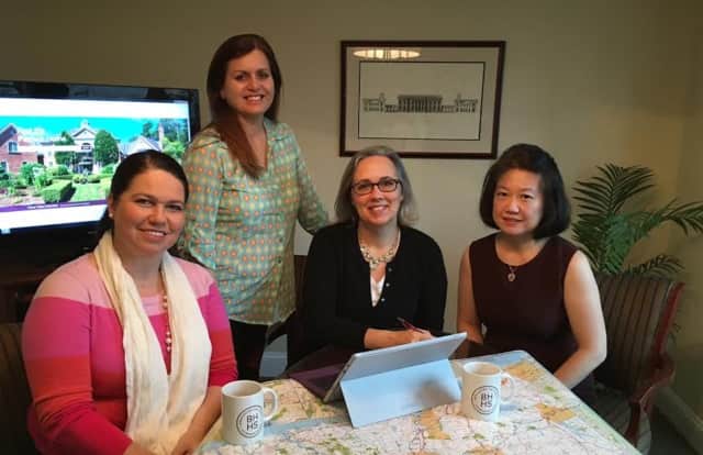 Mary Crist, second from right, has an international team at her Berkshire Hathaway office in Westport that includes (left to right) Jane Jones, Tina Crosby and Cynthia Teng.