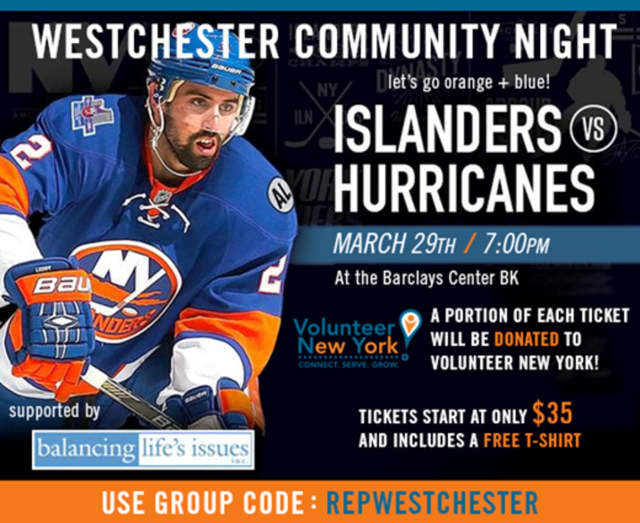 The Islanders will host Westchester Community Night on Tuesday, March 29, with a portion of each Westchester Community Night ticket going to Volunteer New York! of Tarrytown.