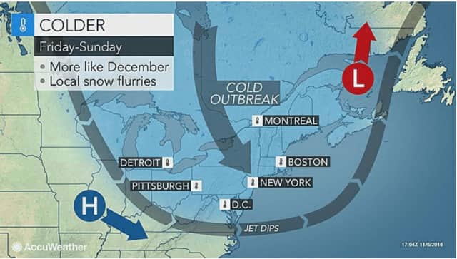 Arctic air will bring colder temperatures and snow flurries to the air by the end of the week.