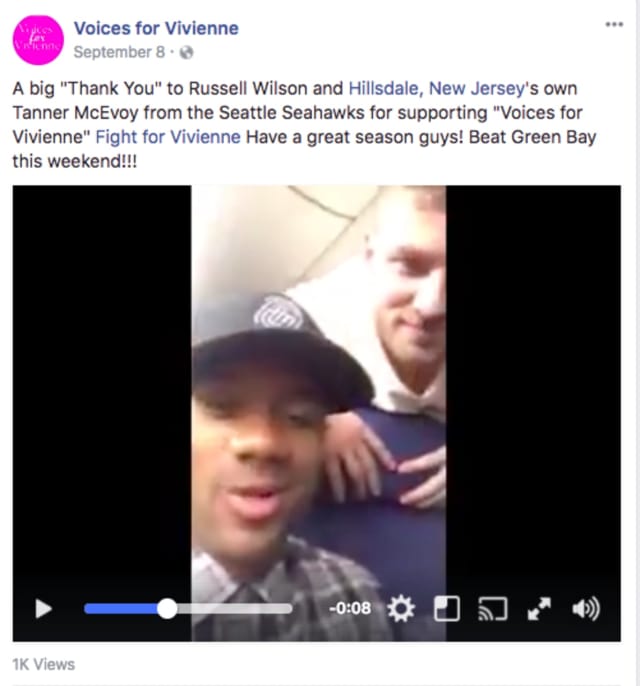 Russell Wilson and Tanner McEvoy of the Seattle Seahawks wish Northvale's Vivienne Knopp well.