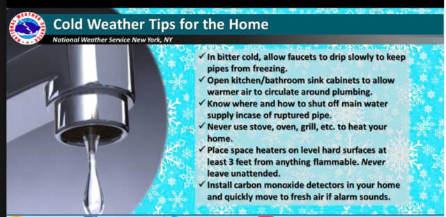 Some cold-weather household tips from the National Weather Service.
