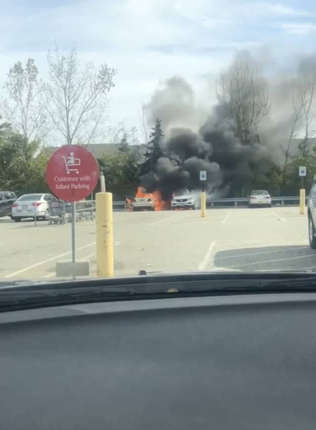 A car caught on fire at the Stop & Shop in Nanuet.