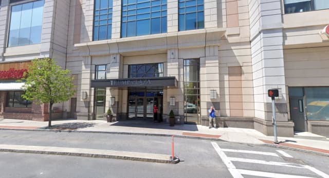 A driver drove through the doors of Trump Plaza in New Rochelle.