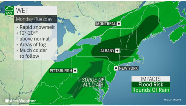 Following a mostly sunny and dry weekend, a new storm system will bring rain, possible flooding and end with some snow in much of the region.