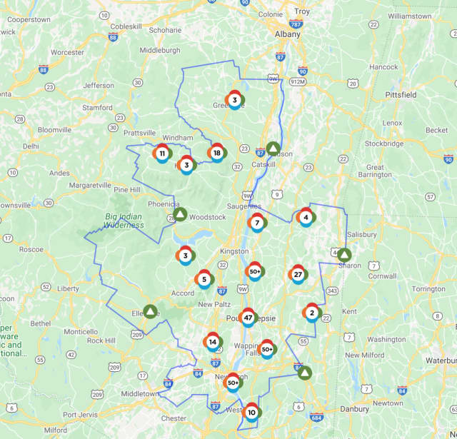 The Central Hudson Outage Map on Monday, April 13, 2020.