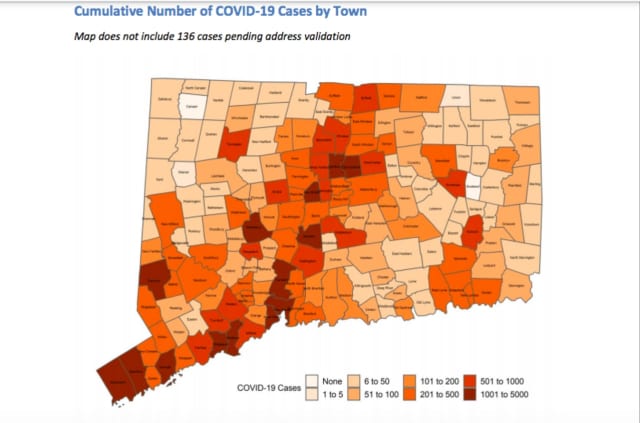 A look at COVID cases by town in Connecticut.