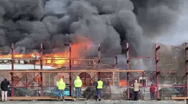 Middletown firefighters are blazing a large warehouse fire in an industrial area.