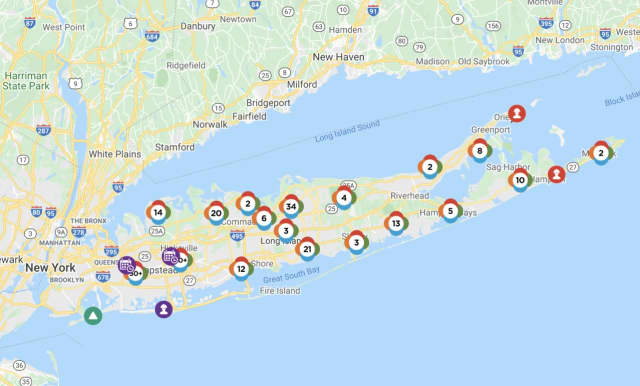 The PSEG Long Island outage map on Monday, Nov. 30.