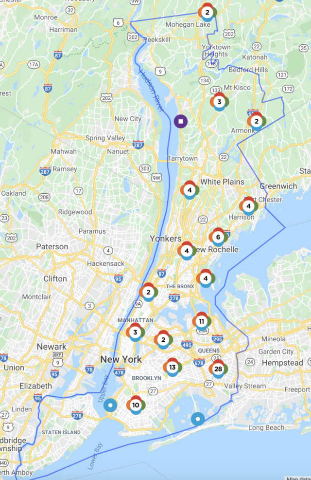 The Con Edison outage map on Monday, Nov. 30.