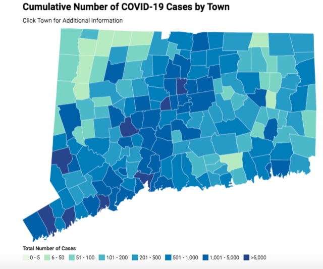 A look at COVID cases in Connecticut by town.