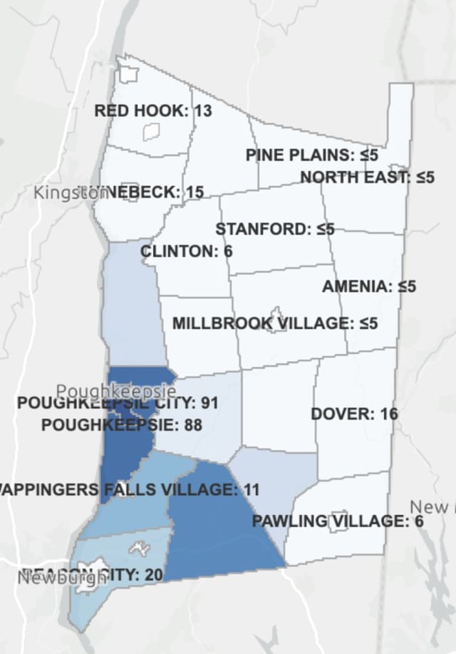 The Dutchess County COVID-19 map on Tuesday, Feb. 2.