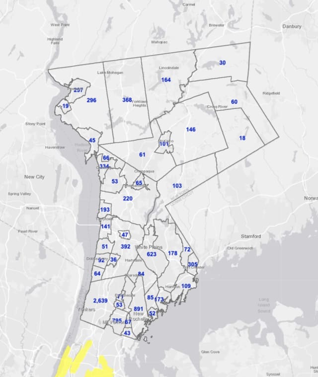 The Westchester County COVID-19 map on Wednesday, Feb. 3.