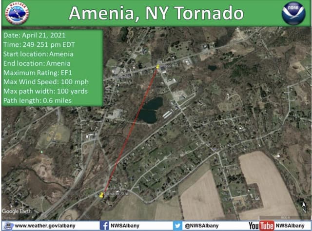 The path of the Dutchess County tornado.