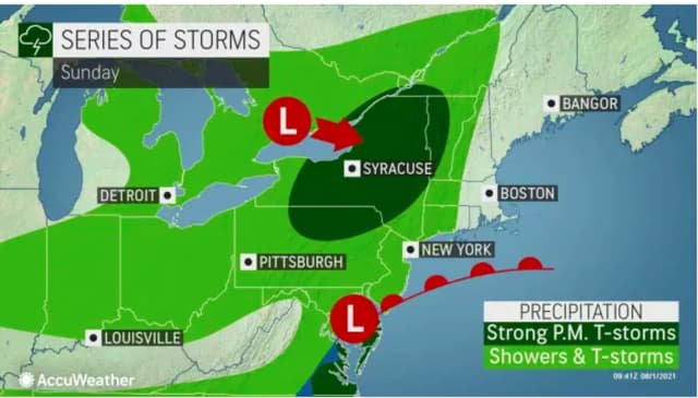 A look at the series of storms that will sweep through the region on Sunday, Aug. 1.