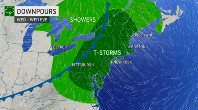 Heavy thunderstorms are possible in central and eastern Pennsylvania, as well as all of New Jersey starting Wednesday afternoon.