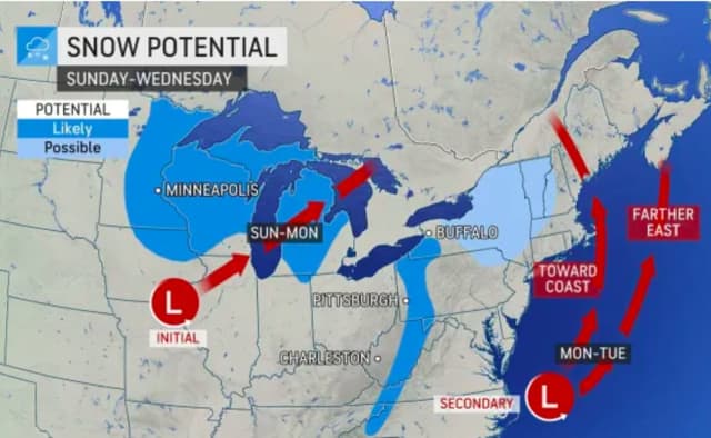 Several inches of snow is possible in some East Coast cities in the days before Thanksgiving.
