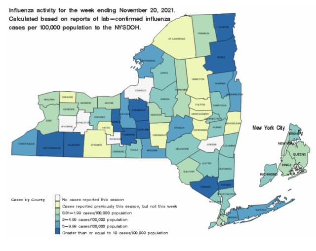 A breakdown of flu activity in each of the state's counties.