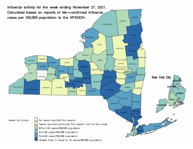 A breakdown of flu activity in each of the state's counties.