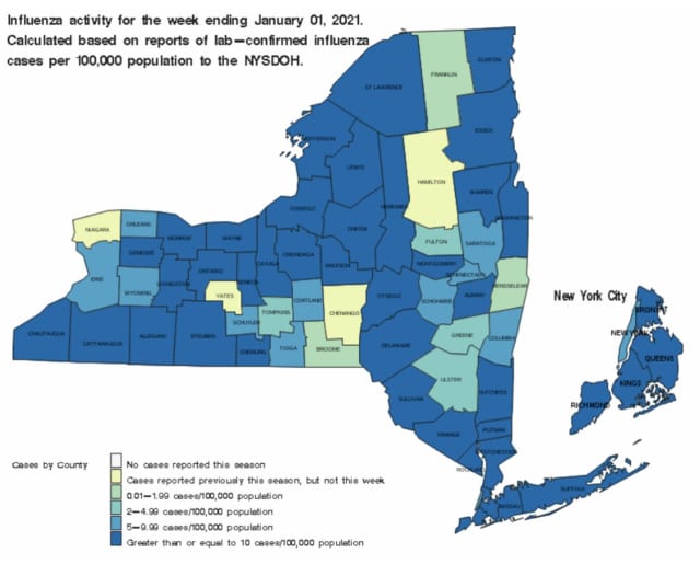 A breakdown of flu activity in each of the state's counties