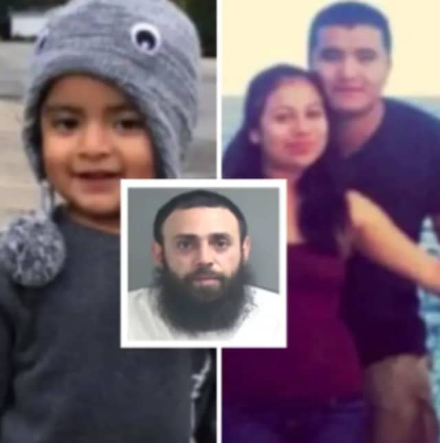Modesto Pino (inset) and the family he killed in the November 2020 crash: Iban Garcia-Ruiz, 30, his wife, Elisa Perez-Hernandez, 32, and their son, Ivan.