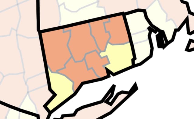 The CDC's COVID-19 risk map in Connecticut
