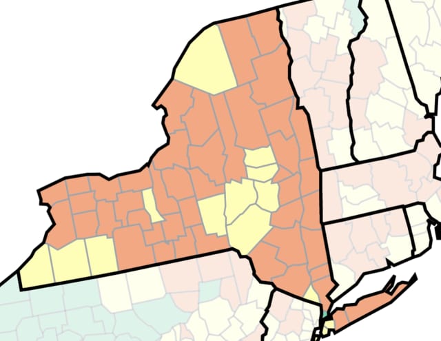 The CDC's COVID-19 risk map in NY