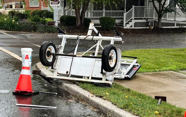 Police have issued a serious warning after a careless driver plowed through a Hunterdon County sidewalk and destroyed a $17,000 sign.