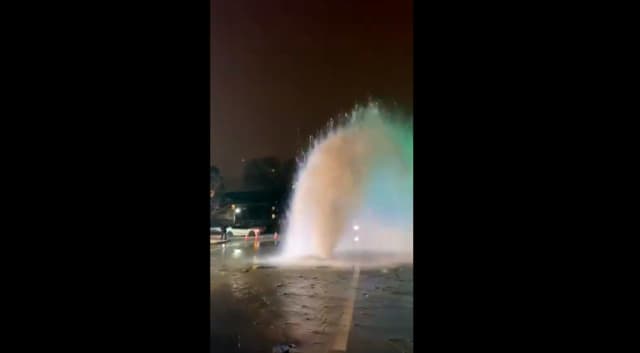 A burst main in Tenafly caused a spout of water several feet high early Thursday night