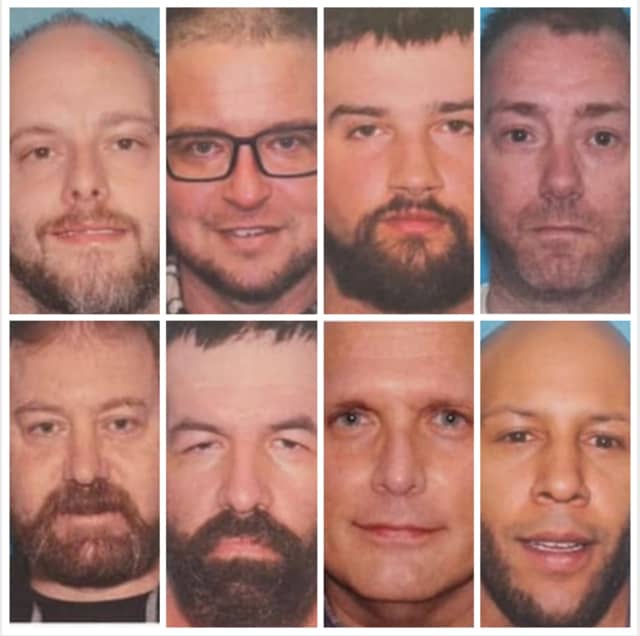Nine of the eight men charged.