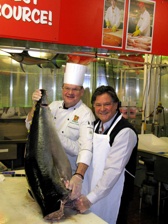 Chef Michael Luboff, left, with Stew Leonard Jr.