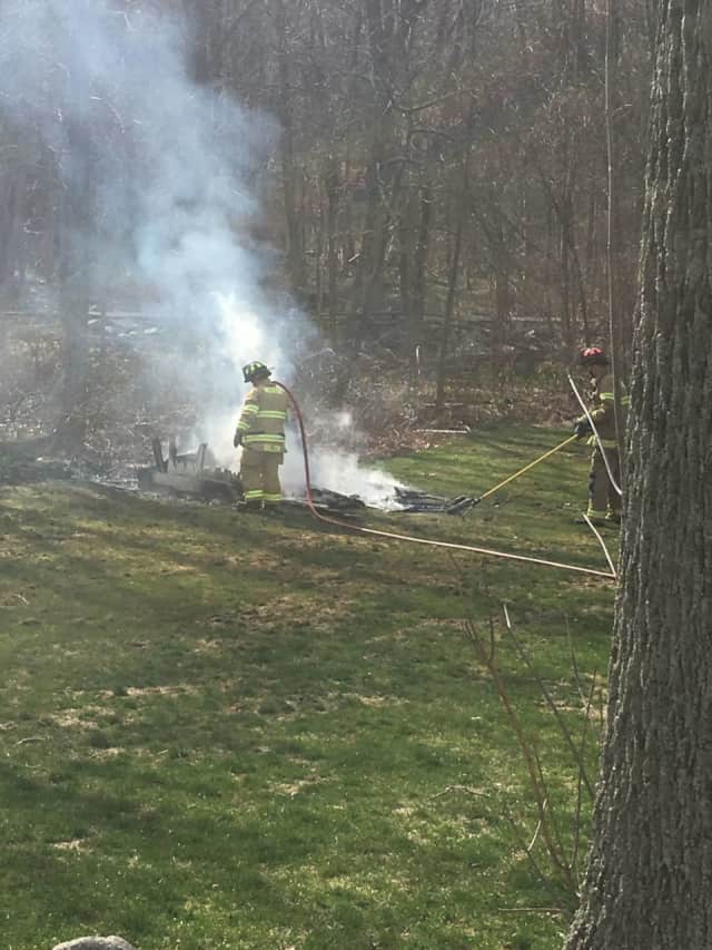 Weston Volunteer Fire Department puts down a shed fire on Godfrey Road West.