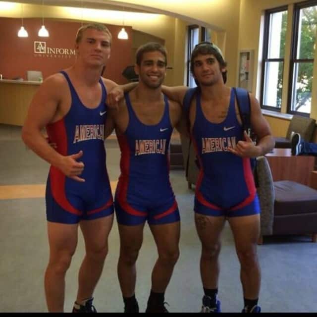 John Boyle (left) of Rutherford qualified for the NCAA Wrestling Championships as a freshman at American University.