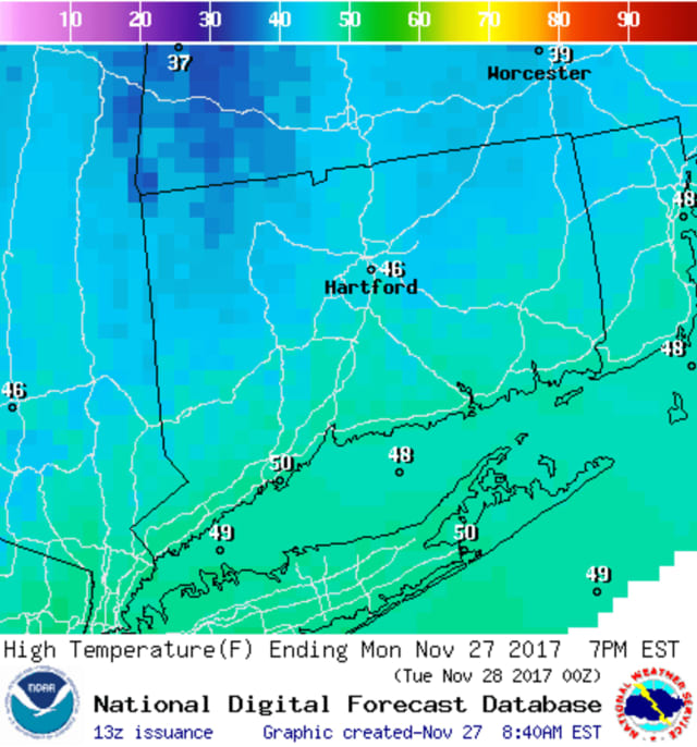 Seasonably cool temperatures will be expected on Monday in Fairfield County