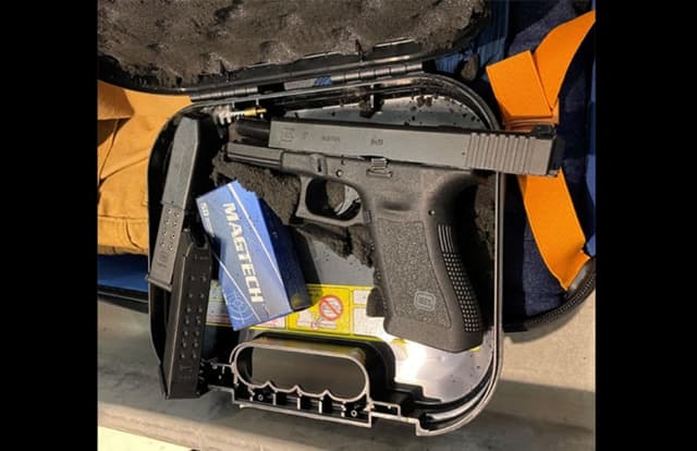 The gun was properly packed in a hard-sided case along with a box that held 35 bullets, the Transportation Security Administration said.