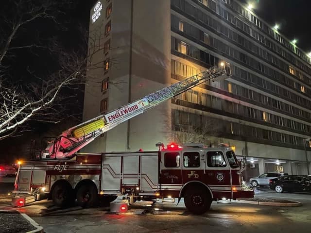 Firefighters Responding To A Fire At The Crowne Plaza Hotel