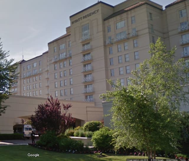 A man is hospitalized after falling from a ninth floor balcony at the Hyatt Regency in Hauppauge Monday, May 23.