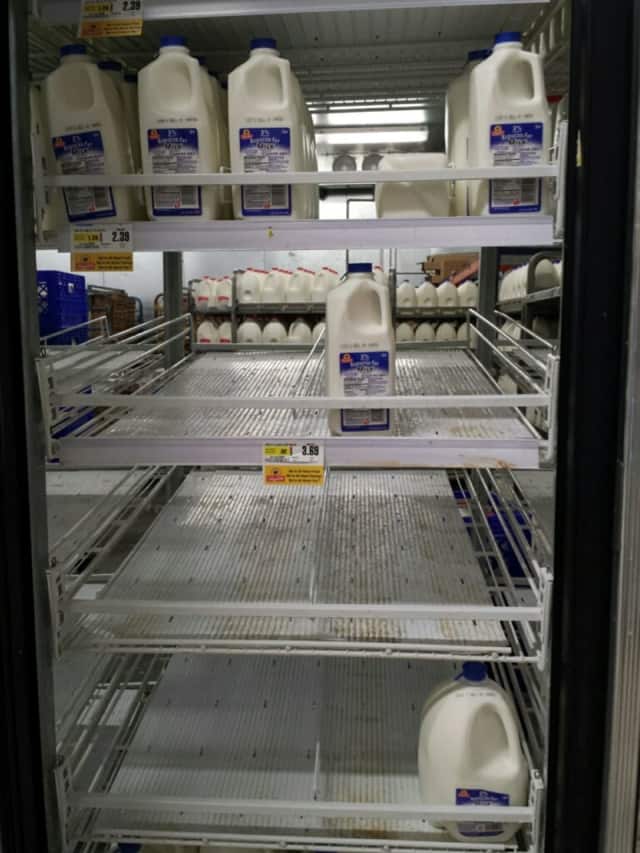 Shelves were looking empty in the milk department at ShopRite in Ramsey Sunday night ahead of the storm.