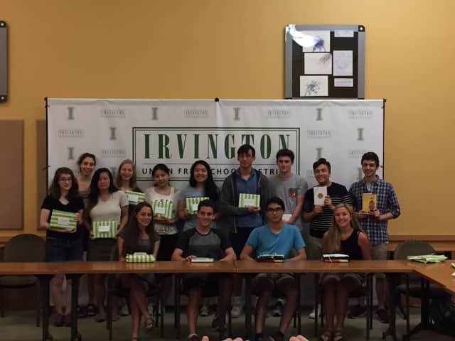 More than a dozen juniors at Irvington High School were the recipients of the 2016 Book Award. The 14 winners, chosen for their academic excellence and contributions to society, proudly show off their books after a recent awards ceremony.