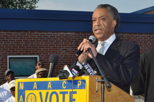 Rev. Al Sharpton, seen here at a rally in Norwalk, Conn. in 2011, spoke at a service in Mount Vernon on Thursday.