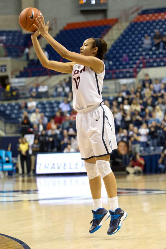 Ossining's Saniya Chong plays for the UConn women's basketball team Saturday in Bridgeport, Conn. 