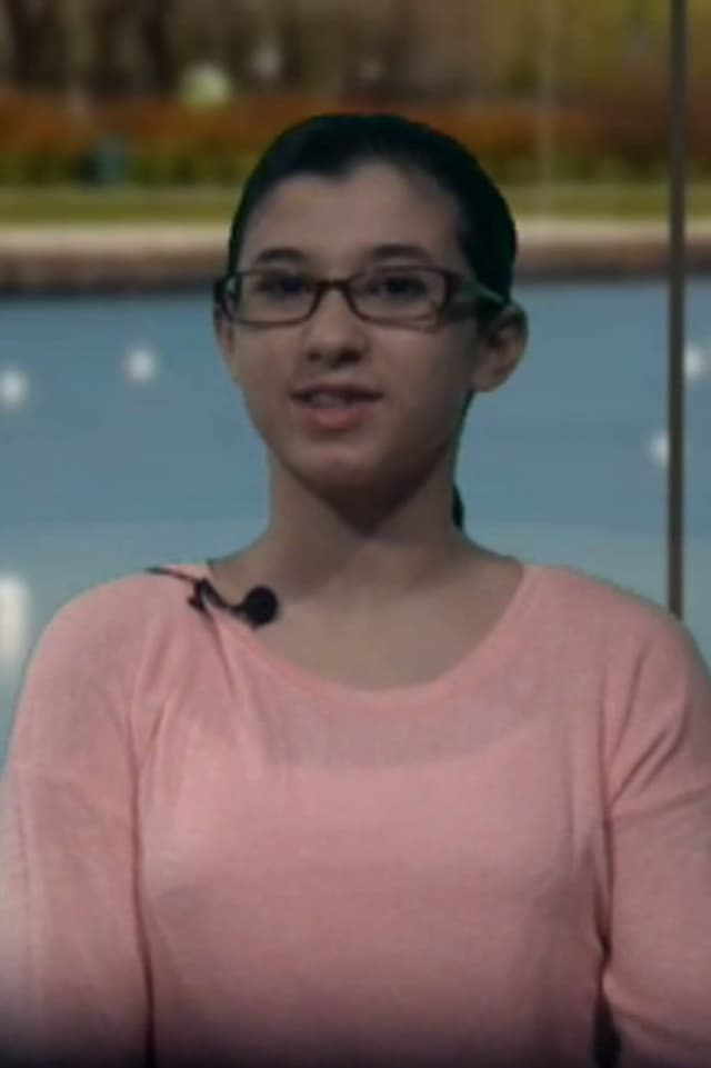 Dobbs Ferry Middle School student Alyssa Rivera hosts a recent episode of "The Daily Dose."