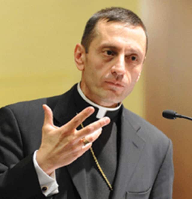 Bishop Frank Caggiano will speak to Catholic worshipers in Norwalk on Feb. 13.
