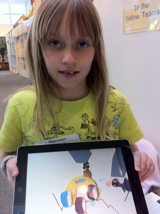 Megan Kaeyer demonstrates her technology savvy at a previous Wilton TechExpo. She uses the iPad to create animated films.