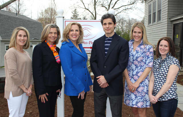 Left to Right: Opus Co-President Jen Forlizzi; Halstead Property Agents Eileen Hanford and Becky Munro; Dr. John Presti DDS; Opus Co-Presidents Tori Bolger and Renee Schwandt.