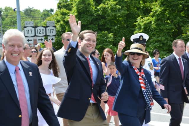 Hillary Clinton, pictured marching in New Castle's 2014 Memorial Day parade in Chappaqua.