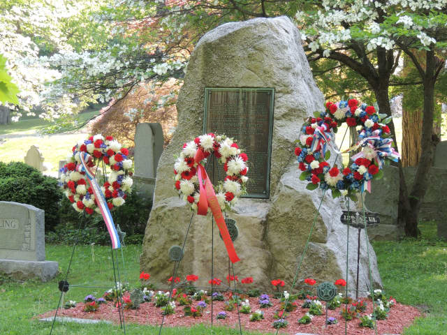 A memorial in Sleepy Hollow Cemetery honors the men who served in the First Provisional Regiment of the New York Guard during World War I.