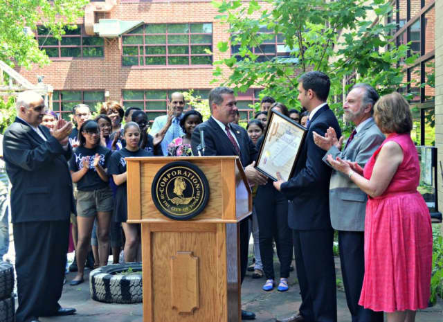 Mayor Mike Spano names Lincoln High School as the city's School of the Month for June. 